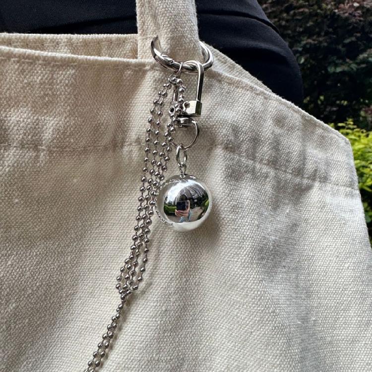 Stylish Silver Big Sphere Metal Charm Delicate Large Silver Sphere Pendant Keyring Charm for Art Lovers and Collectors