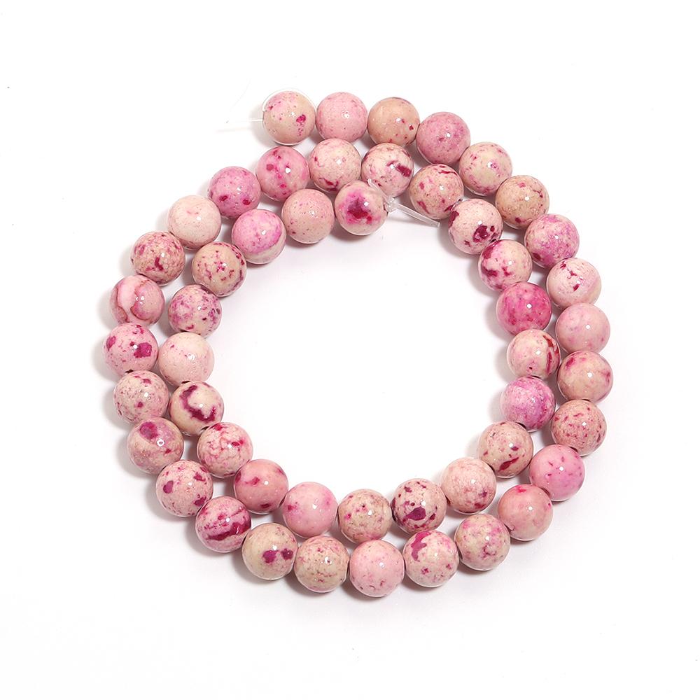 Natural Stone Beads 6 8 10 12mm Pink Travertine Round Loose Spacer Beads For Jewelry Making DIY Bracelets Necklace Accessories