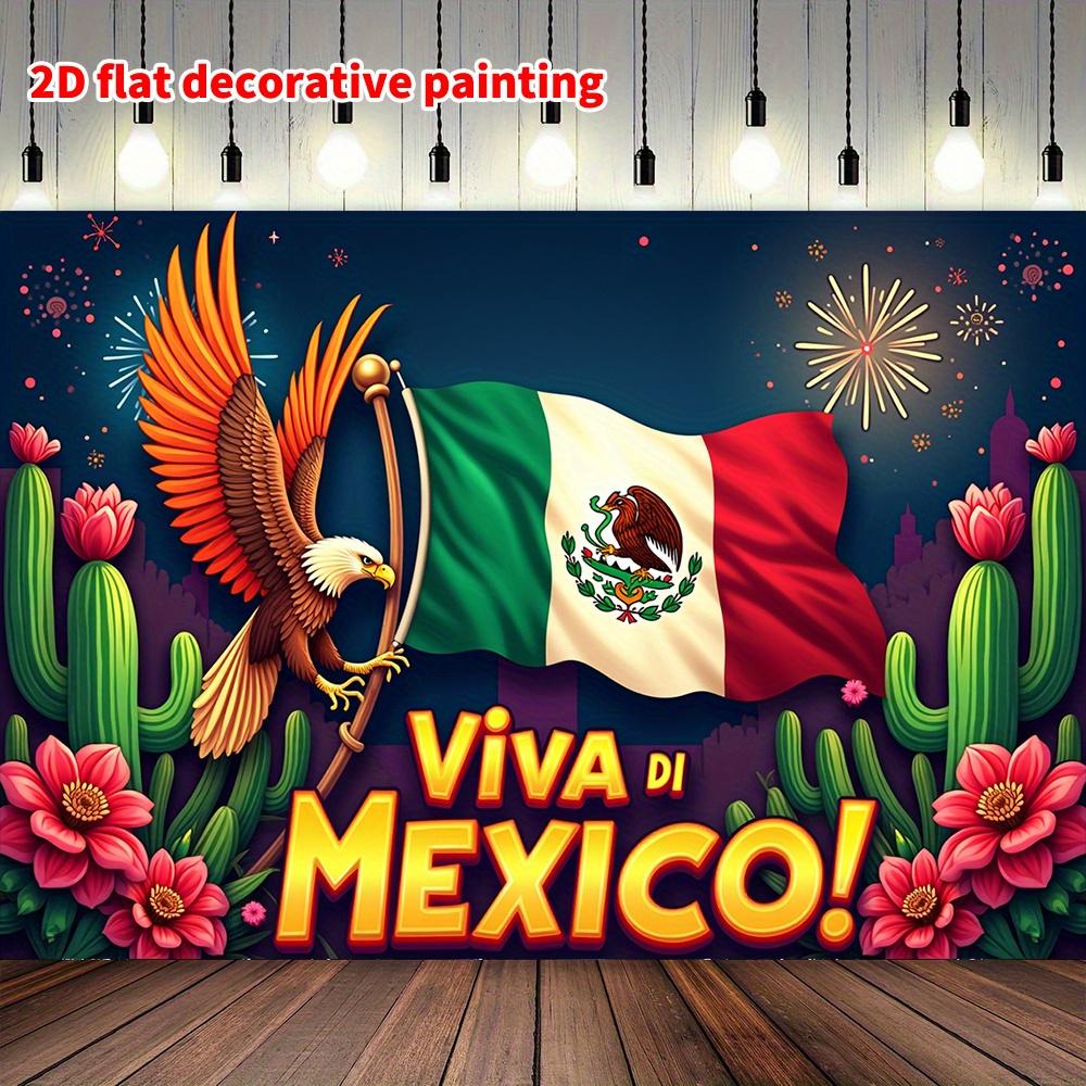 1pcs Eagle Flag Mexican Patriotic Background Cloth - Colorful Mexican National Emblem with Cactus&Fireworks Design (as the picture,180X110)