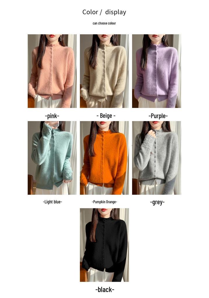 Exquisite Crochet High Neck Velvet Cardigan - Women's Autumn/Winter Warmth, Stylish Loose Fit Sweater Coat