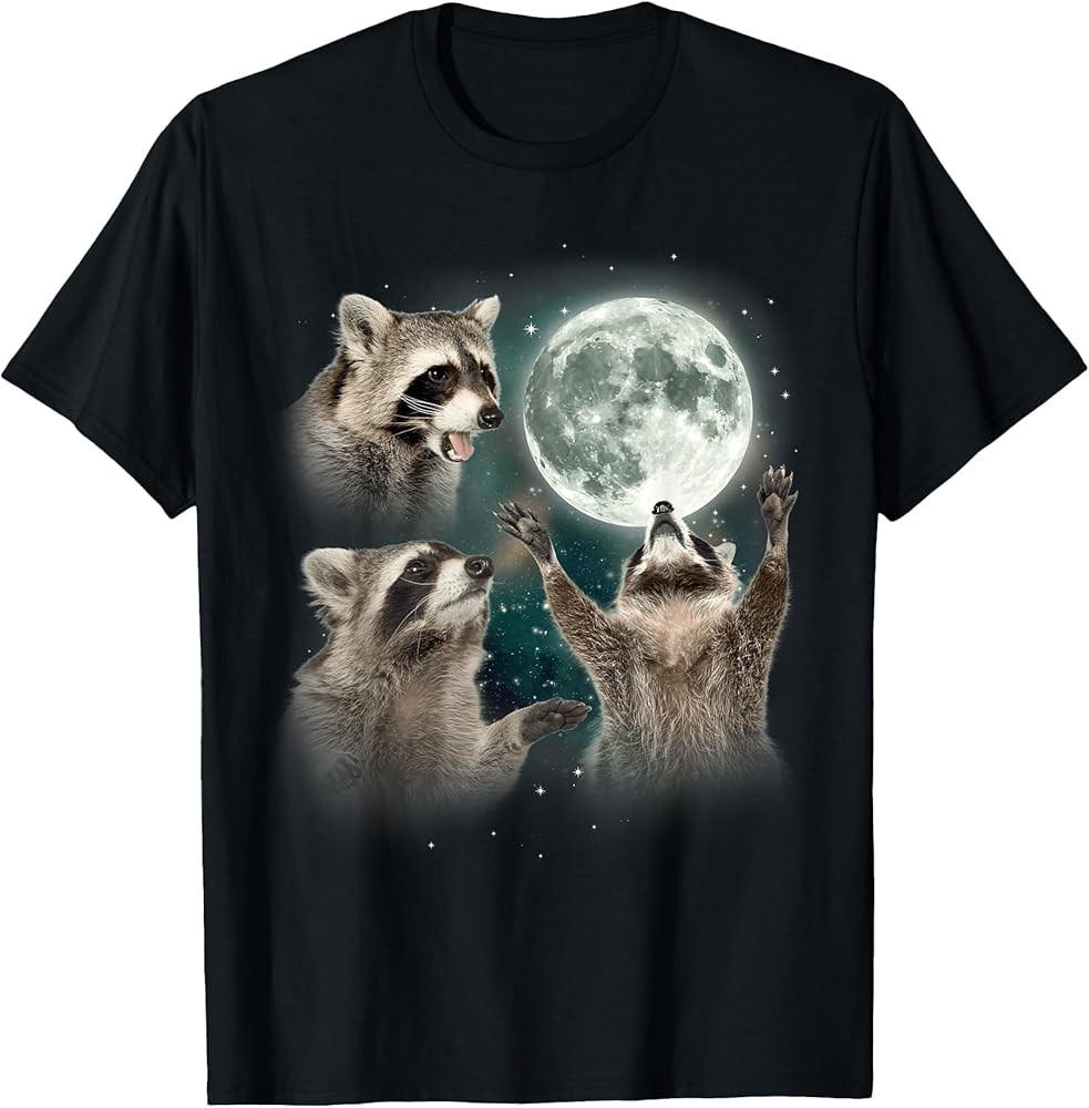 Raccoon 3 Racoons Howling At Moon Funny Weird Cursed TShirt Unisex T-Shirt XXL