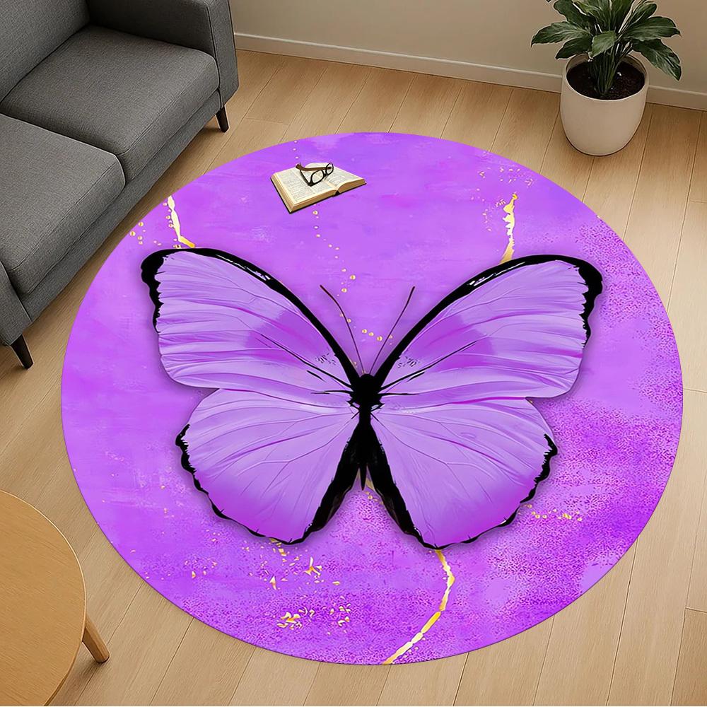 1pc Butterfly, Purple Round Chair mat Area Rug - Non-Slip, Floor Mat for Office, Bedroom, home decor Christmas Gift p0811290
