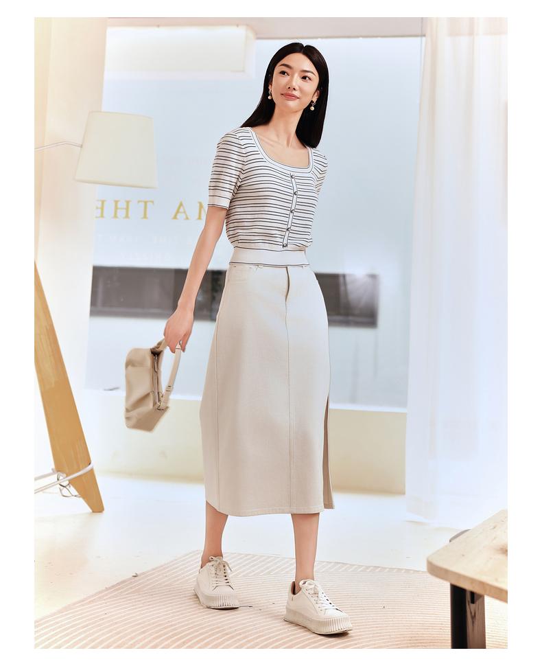 Same style JZ Jiuzi minimalist texture striped knitted sweater for women's summer collection JWEX31230 in the mall