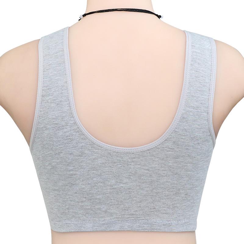 Front Button Cotton Bra for Middle-Aged & Elderly Women - Plus Size Vest Style, Solid Color.