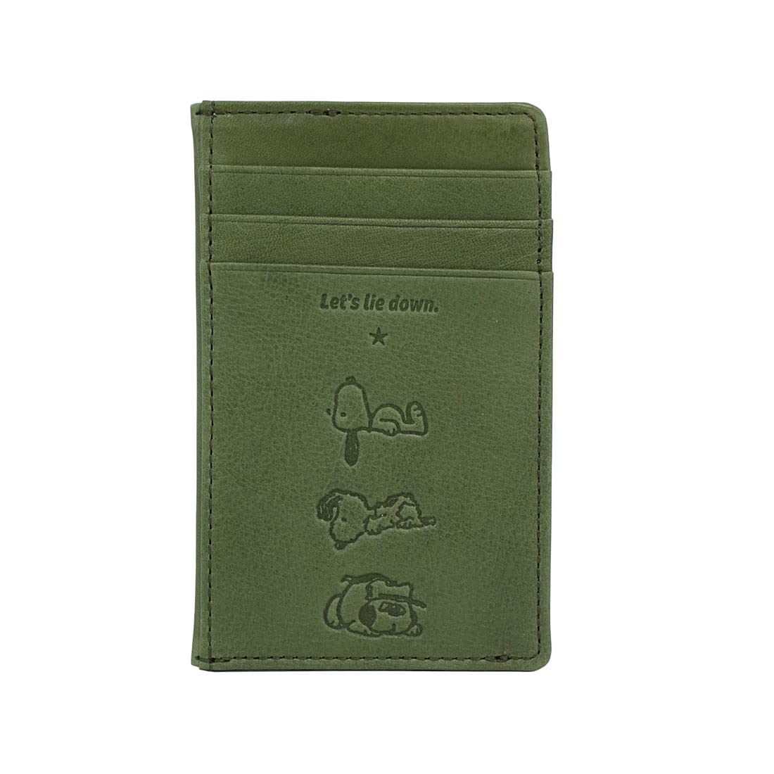 

Lie Down Lie Down Series Card Case Card Storage Fragment Case Genuine Leather Cowhide Thin Slim Sustainable Leather SNOOPY Green [Peanuts] Women s
