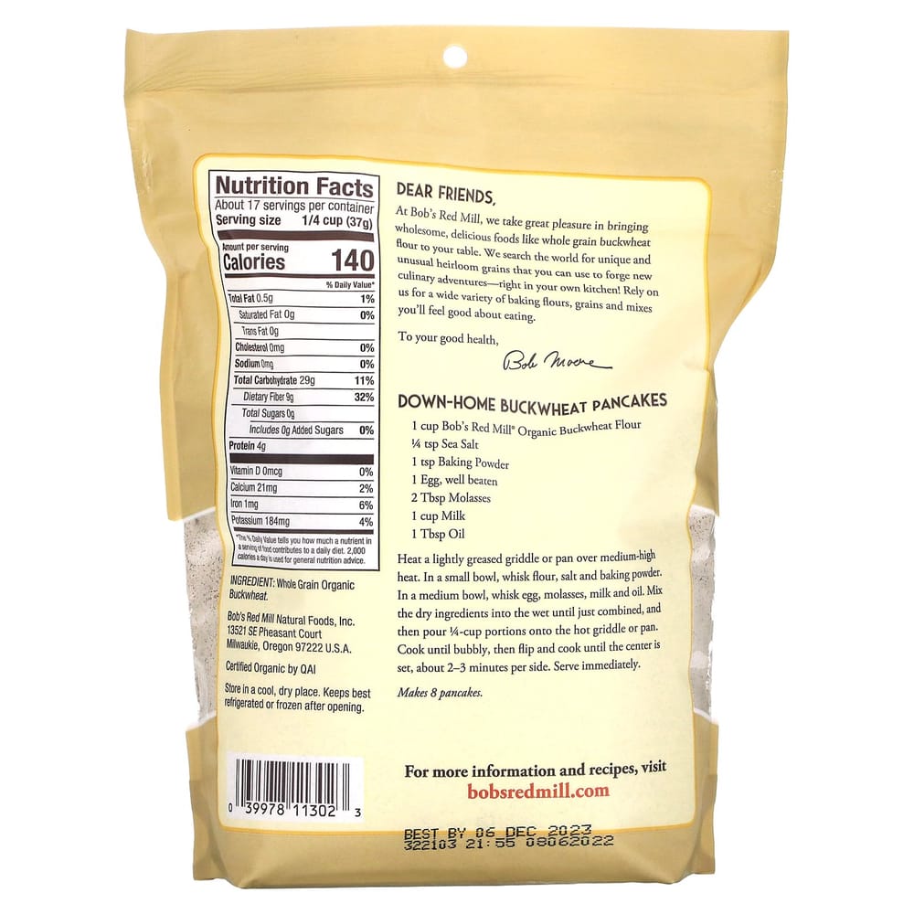 Bobs Red Mill Whole Grain Buckwheat Flour, 22 oz (624 g)