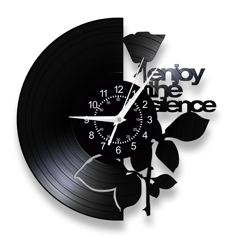 

Enjoy the Silence Vinyl Record Wall Clock For Music Studio Inspirational Lyrics Rose Artwork Music Album Silent Quartz Clock