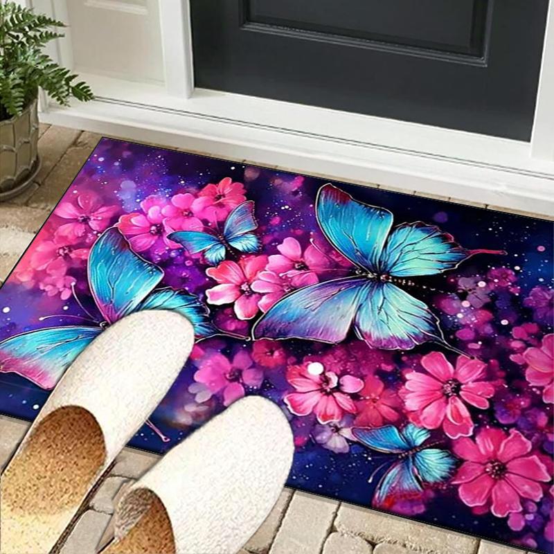 Purple Butterfly Garden Office Rug Chair Mat, Entryway Carpet, Suitable for Front Door, Bedroom, Living Room, Desk, Holiday Gift