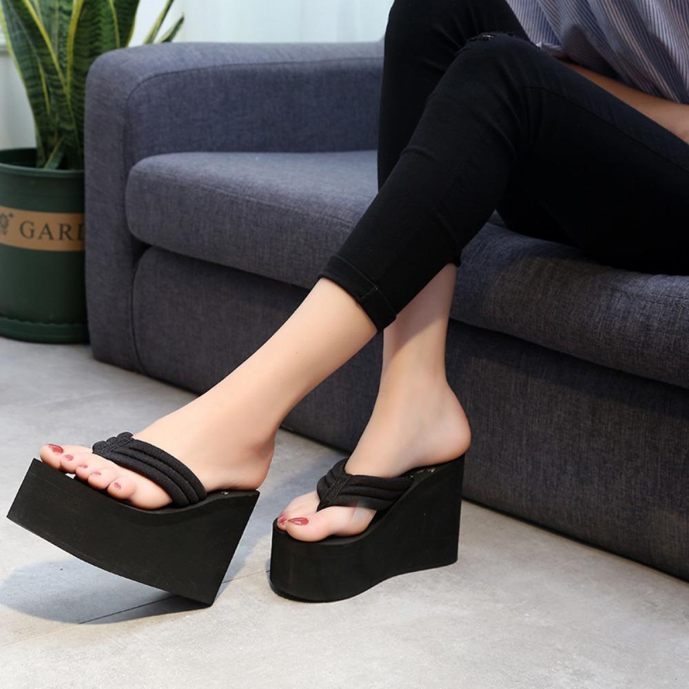 Women's Flip Flops Summer Outside Slope Heel Thick Soled Slippers Anti Slip Fashionable Women's Cool Slippers Women Sandals