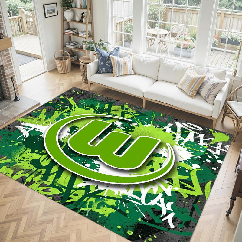 VfL Wolfsburg FC Design Kristall Samt Teppich Gemütlich Nicht?Rutschfester Teppich mit Aufdruck für Schlafzimmer Wohnzimmer Eingang