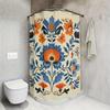 Open Scandinavian Shower Curtain, Cream Orange and Blue Flower Folk Art Decoration Bathroom Shower Curtain