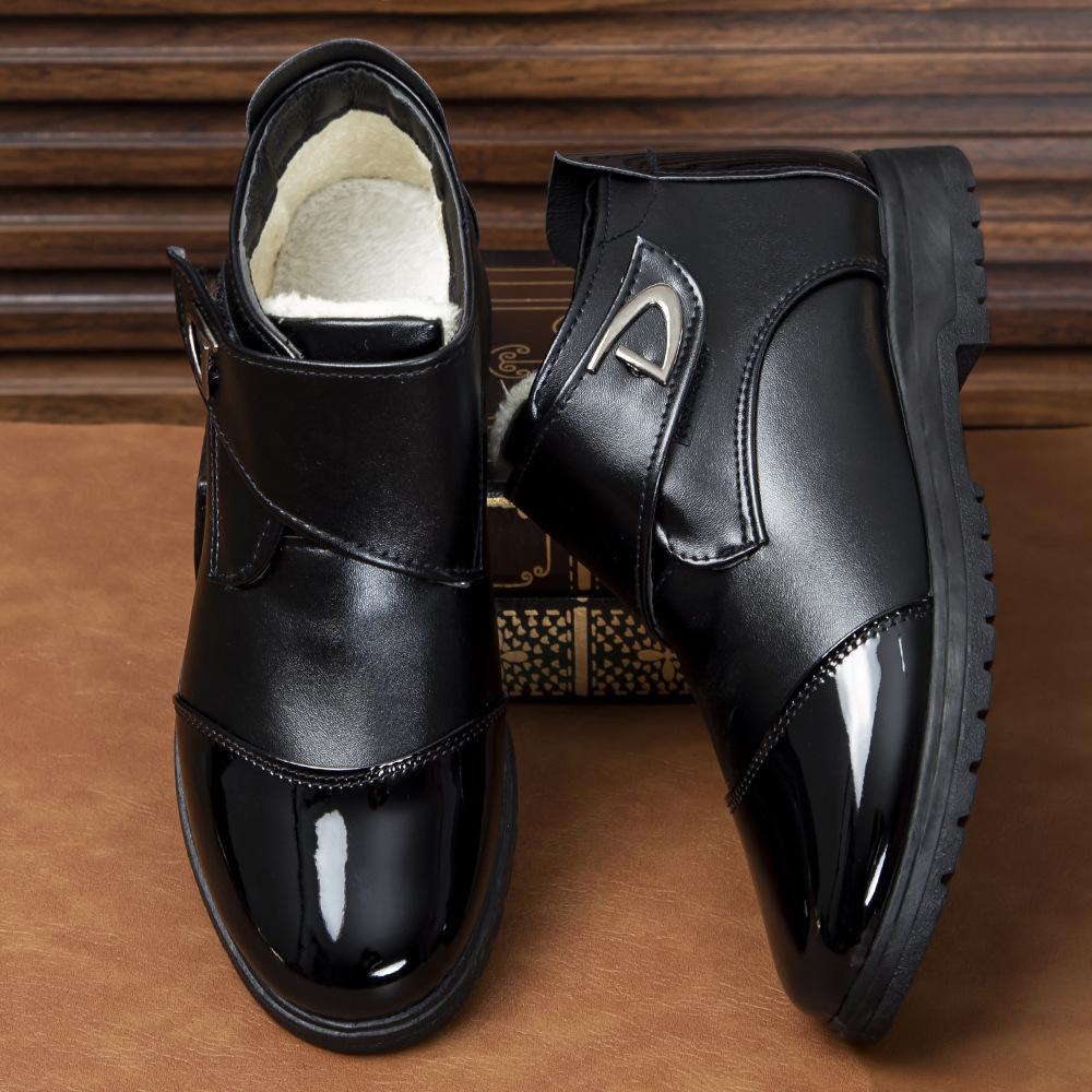 

Хлопковые туфли мужские зимние бархатные утолщенные теплые высокие кожаные туфли мужские кожаные повседневные нескользящие туфли для пожилых людей 44 чёрный