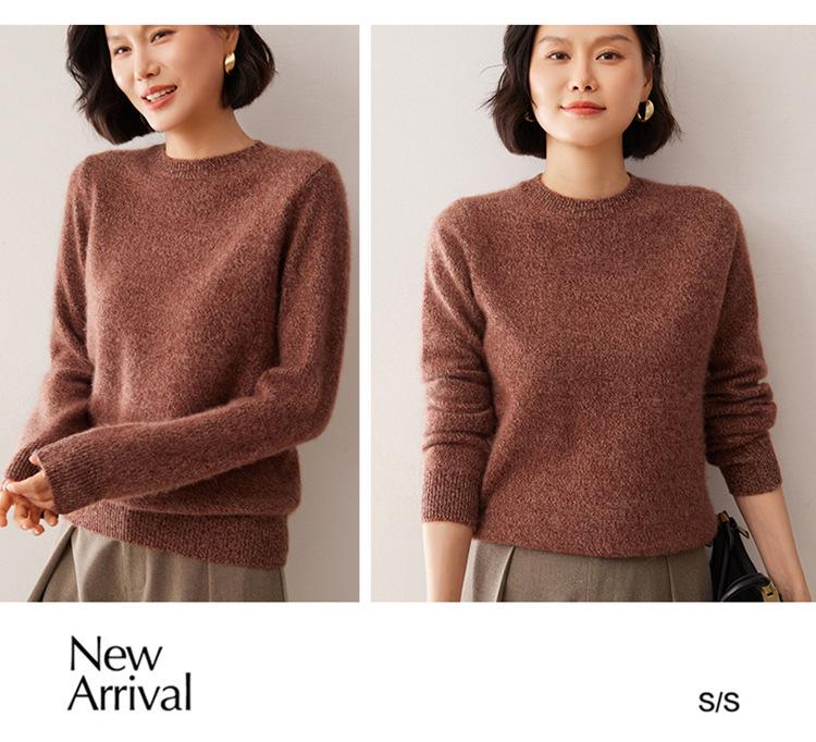 Women's Loose Round Neck Cashmere Sweater - Seven-Stitch, Long Sleeve, Versatile Pullover Top