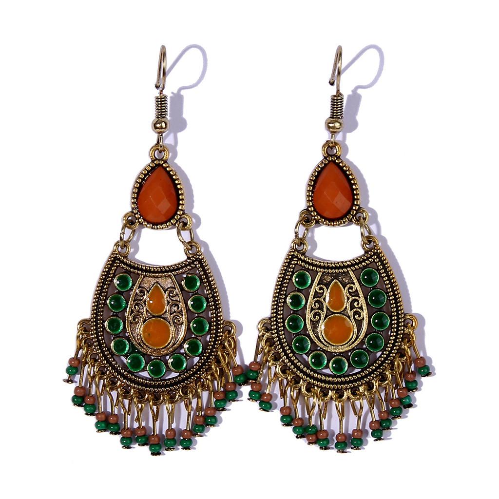 

Bohemian Ethnic Long Drop Earrings With Geometric Shape And Waterdrop Details For Women