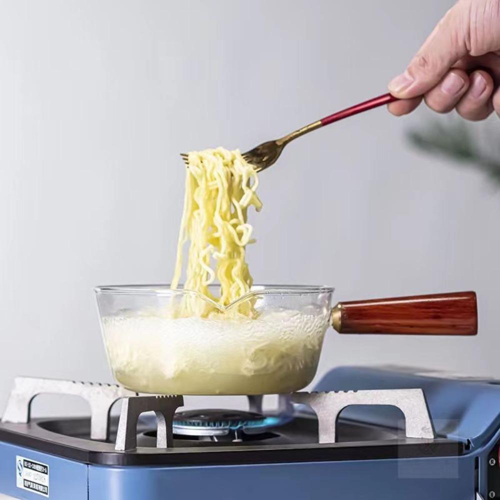 Wood Handle Saucepan Transparent Noodle Pot Salad Bowl Glass Milk Pot  Dormitory