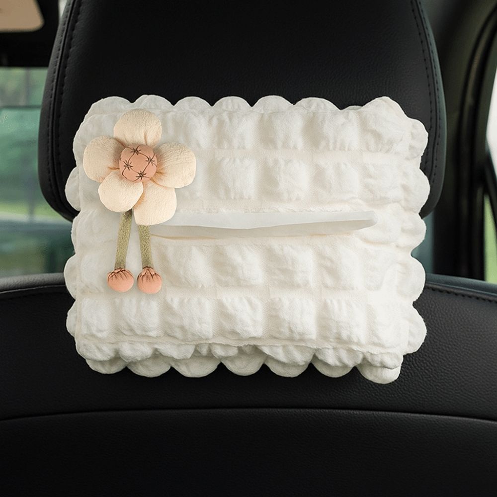 Bow Flower Car Tissue Box Hanging Type Paper Organizer Storage Bag  for Car Back Seat