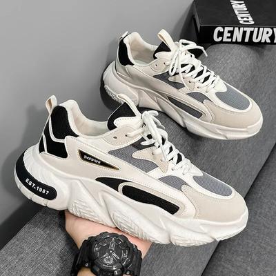 Modische vielseitige klobige Sneaker mit dicker Sohle für Herren 2024 Neuer Trend Mesh Schnürung Atmungsaktive lässige Sportschuhe Erhöhte weiche Sohlen