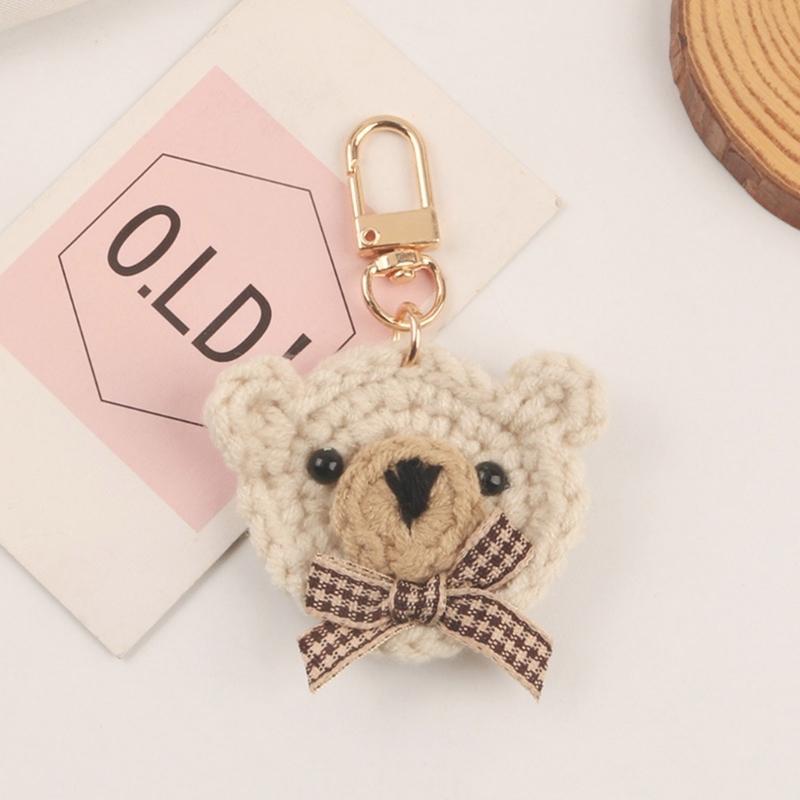 Bowtie Bear Keychain Handmade Wool-Woven Bear Key Ring Earphone Pendant-Decoration Cute Knitted Animal Keyring for Women