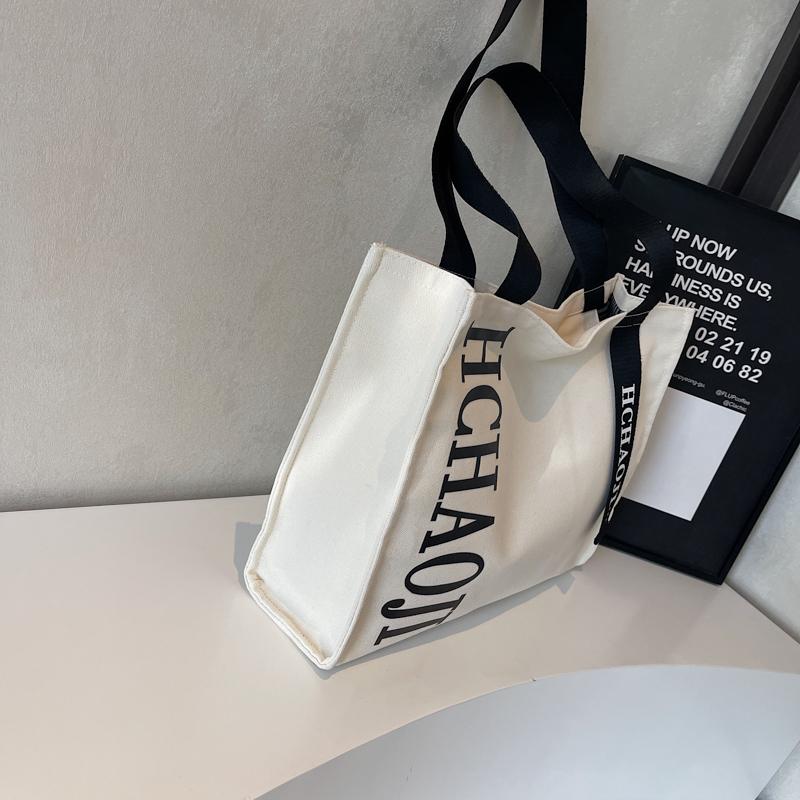 Letter Print Canvas Shoulder Bag Women's Travel Large Capacity Tote Bag Student Class Commuter Bag