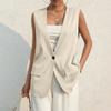 Dame Summer Suit Jakke Arbeid Uformell Ermeløs V-hals Enkel knapp Ensfarget Suit Vest