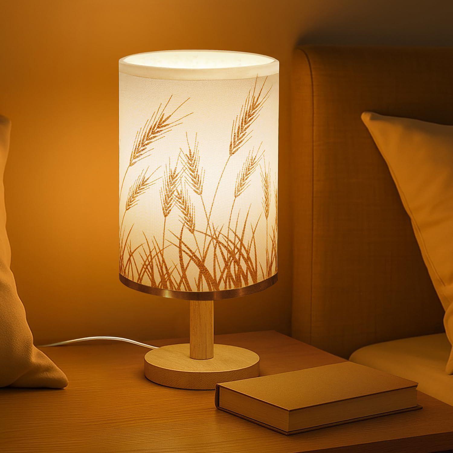 

Лампа с деревянным основанием для ночи, спальни, гостиной, дома и декора - цилиндрические абажуры для гостиной с подсветкой (Лампочка в комплекте)