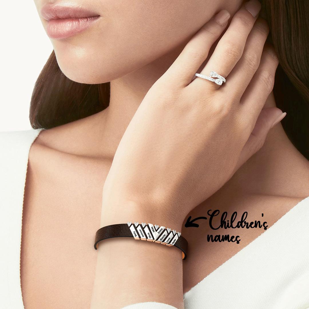 

Браслет с персонализированным именем, регулируемый кожаный браслет, ювелирное изделие на день матери, подарок, серебро, золото, розовое золото, женский