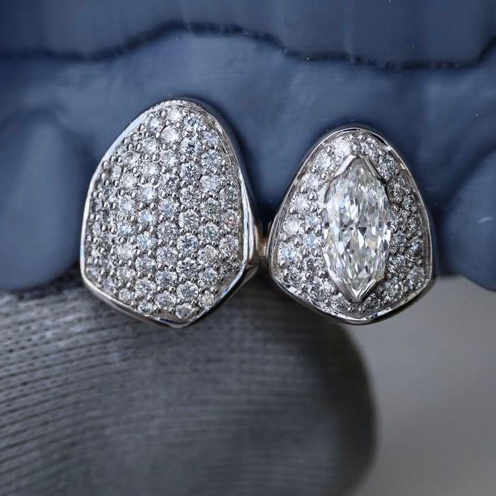 Fancy Design Body Jewelry Custom Made VVS Moissanite Grillz Diamond Teeth 925 Silver