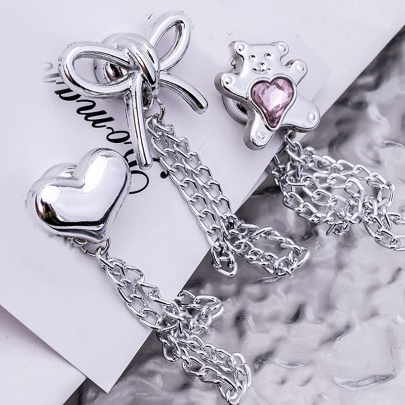 3 Pcs Magnetic Clothing Clips with Chain Sweet Bows Magnetic Buckles Removable Magnetic Pins Heart Pants Clips