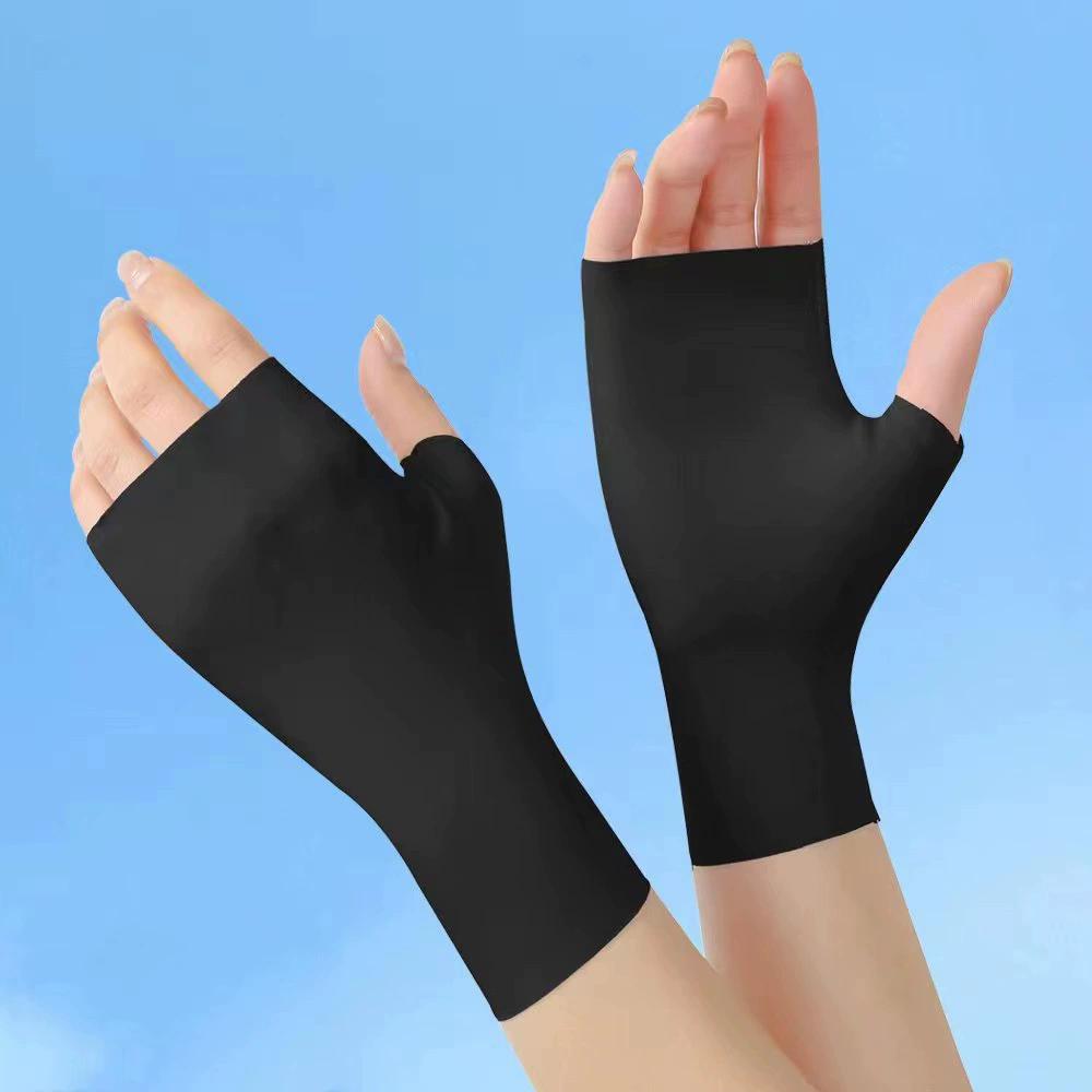 Fingerless Sun Protection Gloves, Ice Silk UV Protection Sleeves for Driving & Cycling L чёрный