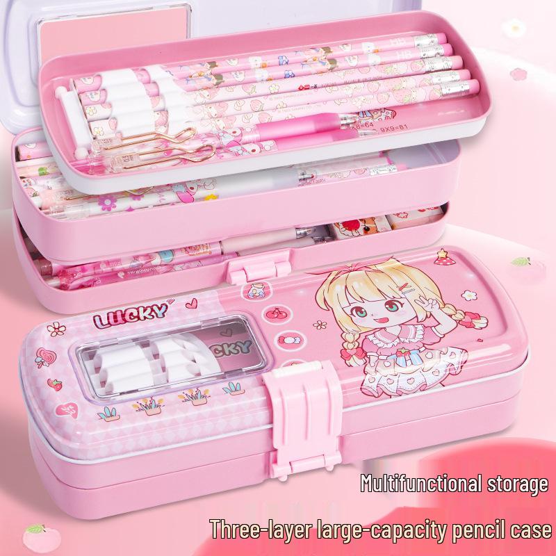Three-Layer Multiplication Table Tin Pencil Box for Kids - Large Capacity for Elementary Students