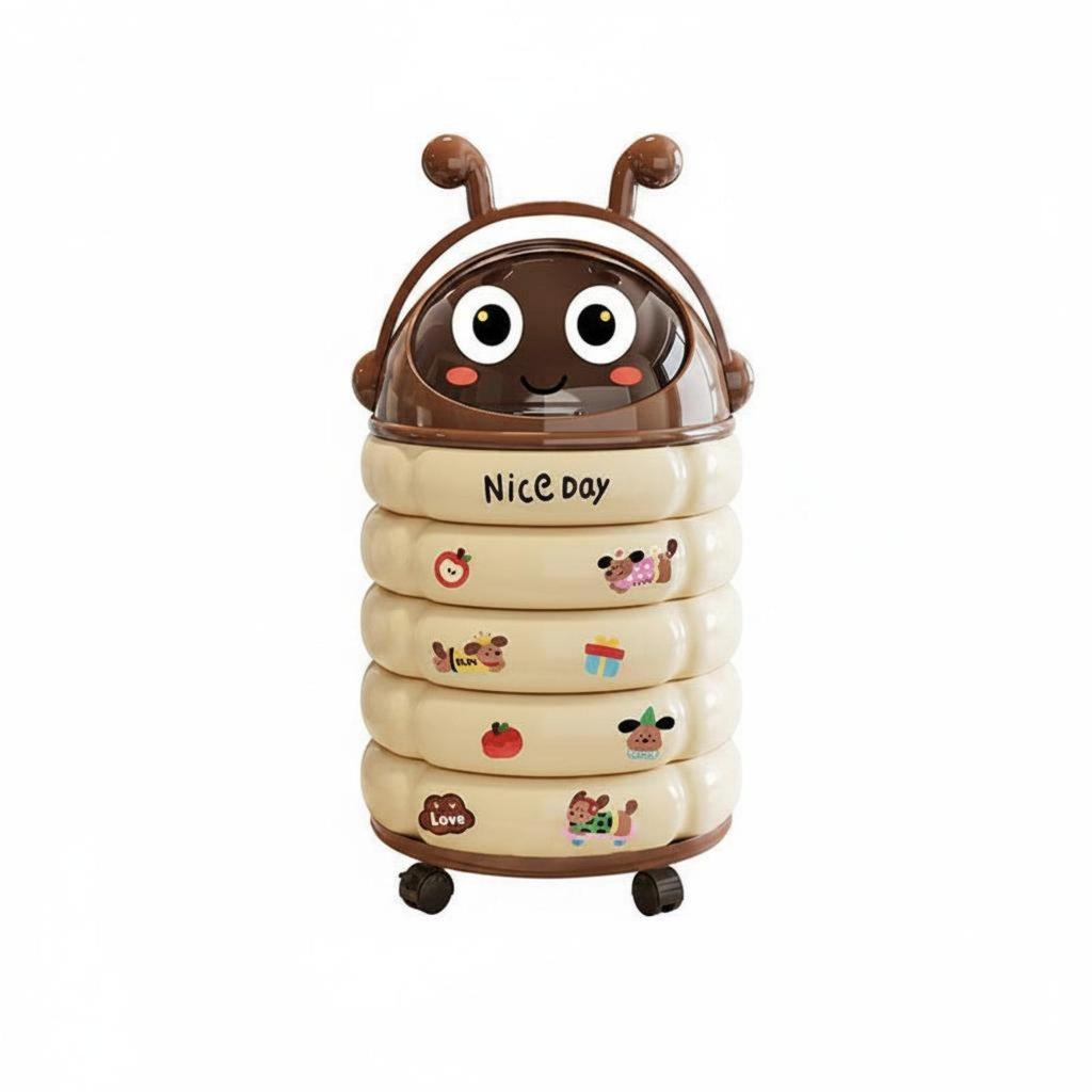 Trash Can Space-Saving Wheeled Bin Feline Decor