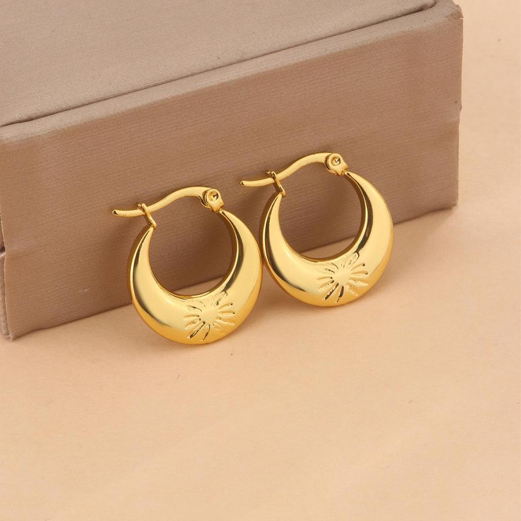 Pendientes de Acero Inoxidable Martillado Geométrico Chapados en Oro de 18 Quilates