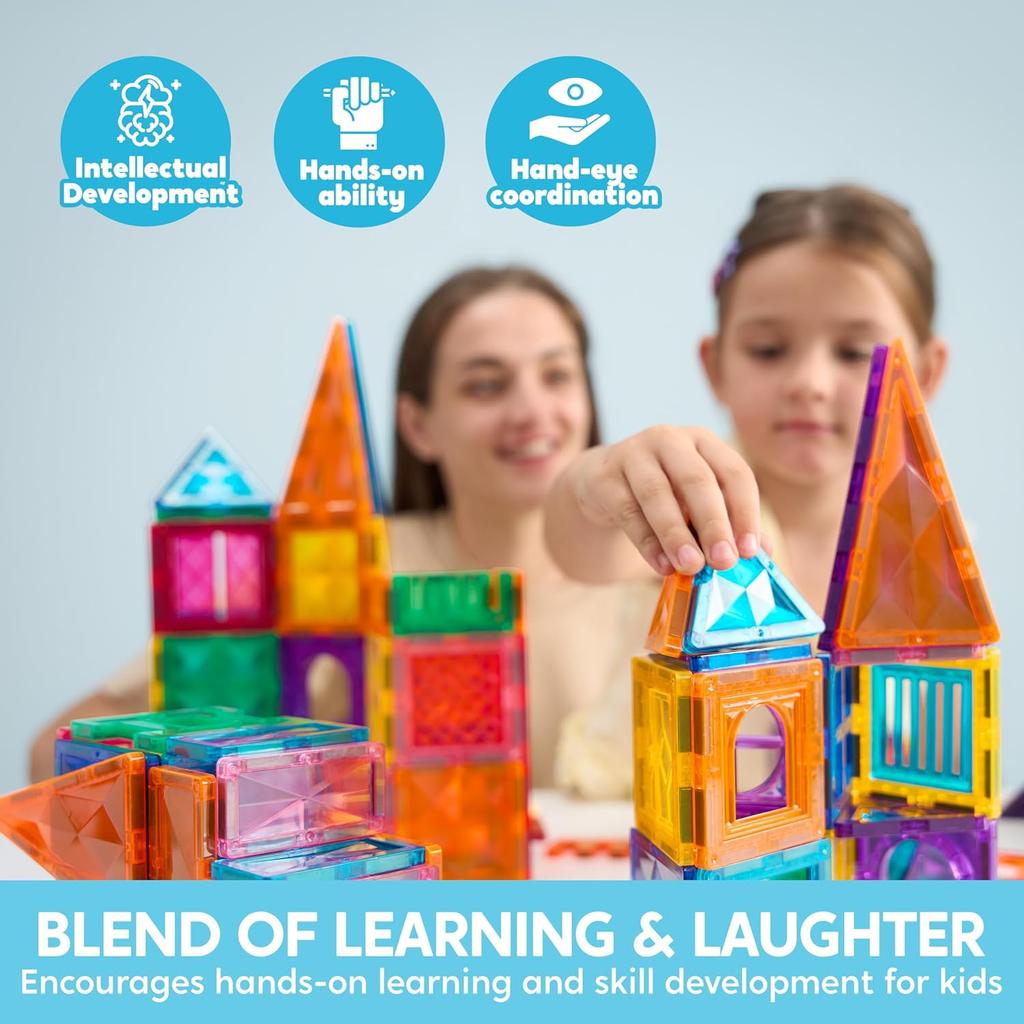 JOYFY 66 יחידות אריחי בנייה מגנטיים צעצועים עמידים ויצירתיים STEM לבנייה לילדים בגילאי 3-8 צעצועי מונטסורי חינוכיים מתנה