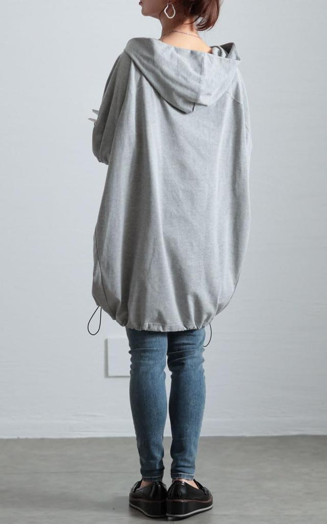 Gold Japan Große Größen Langarm Kordelzug Dolman Melange Größen Damen Tunika, Hoodie, Kragen, Stretch, Winter, Herbst, Frühling, Grau, bai-0168, 4L-5L
