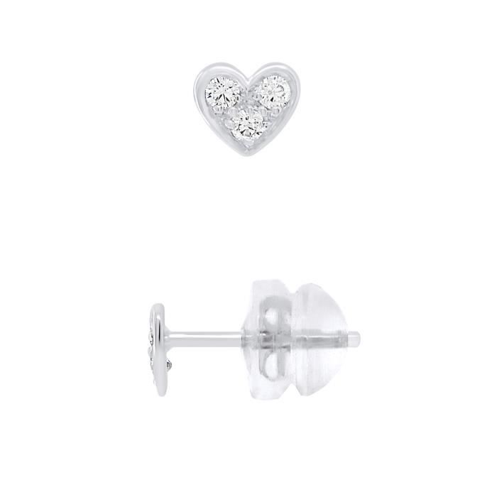 LÉA & ARTHUR - Boucles d'Oreilles Enfants Motifs CŒUR Or Blanc 375 Millièmes - Bijou Enfant