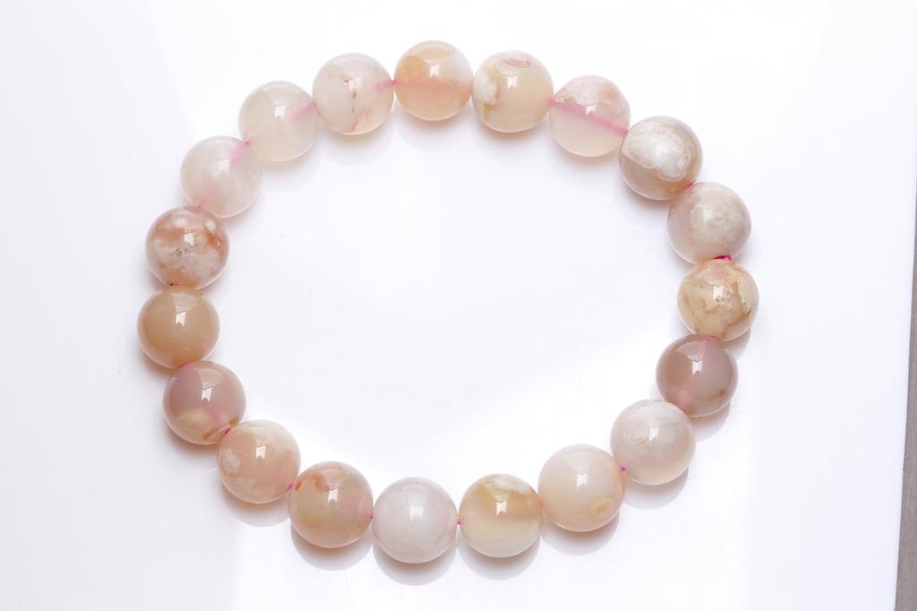 [K.KOUOKU] Natural Sakura Agate Bracelet, 11mm, Power Stone, Agate, Natural Stone, Prayer Beads (Sakura Agate-11mm)