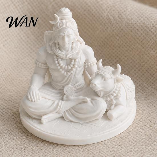 Spiritual Home Ornament 3D Printed Sacred Shiva Statue with Nandi Bull, Miniature Desktop Meditation Cow Figure Decor, Gift for Yoga Practitioners