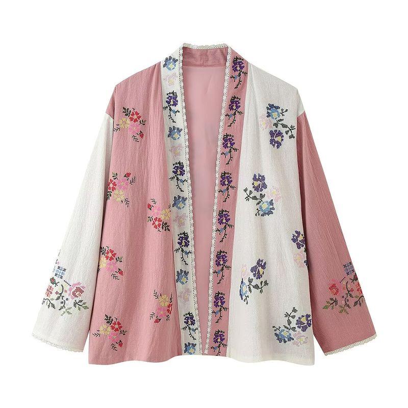 

Araltay New Arrival Women s Clothing Fashion Style Fashion All-Match Cotton Flower Embroider Long Shirt Outwear 4786205 Pink White M