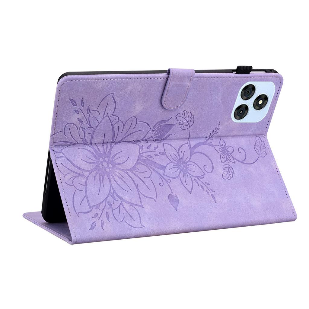 For itel VistaTab 30 Case Lily Flower Imprint Card Slots Leather Tablet Cover