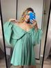 New V-Neck Long Sleeve Dress, Self-Designed Bubble Sleeve Maxi Dress