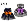 Sleeveless Dog Dress Halloween Tulle with Bow, Skull Print Pet Outfit, Daily Wear Costume Girl Party for Small Dogs Cats Lightweight Clothes