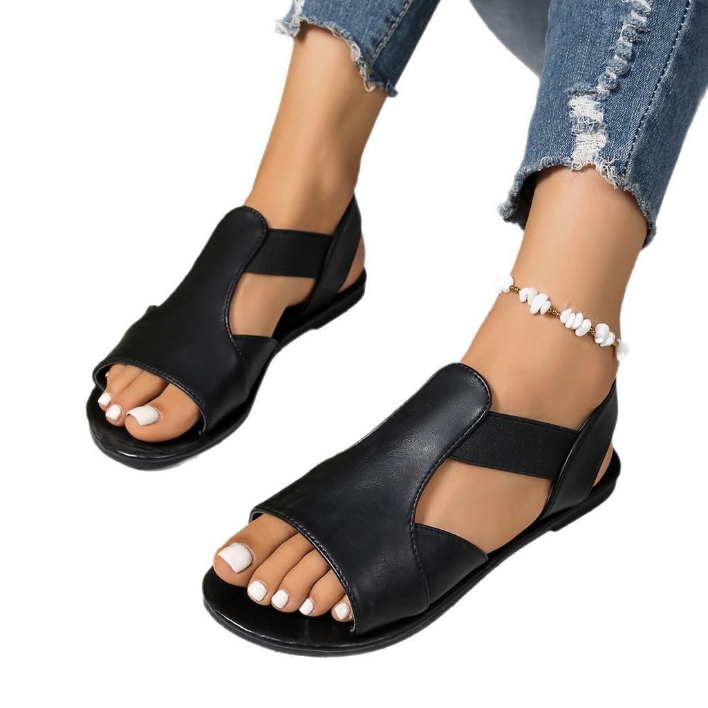 Fashion 2025 Fashion Flat Heel Women Sandals Plus Size 36-43 Summer New Sewing Detail Peep Toe Beach Shoes Casual Ladies Roman Sandals