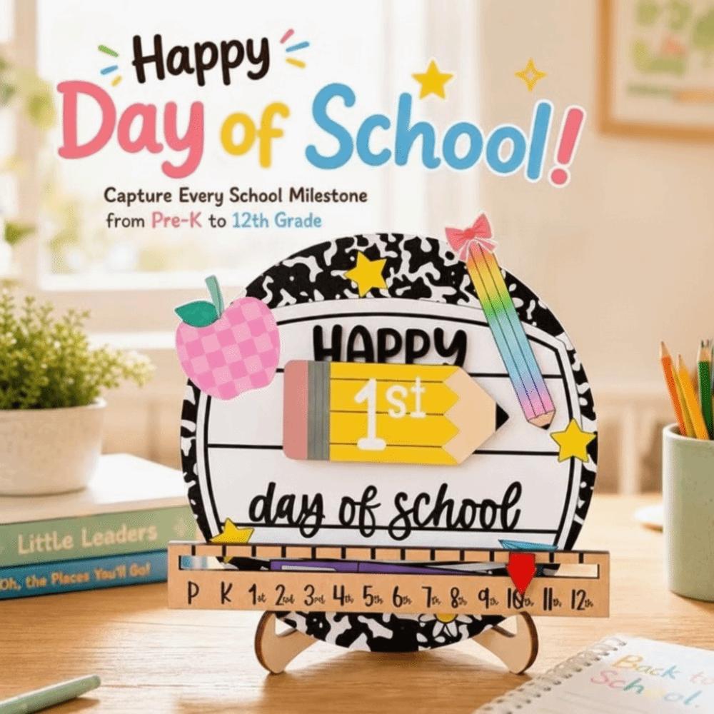 Classroom Decor Wooden Day of School Sign DIY Ornaments School Opening Decorations School Gift Photo Prop Classroom