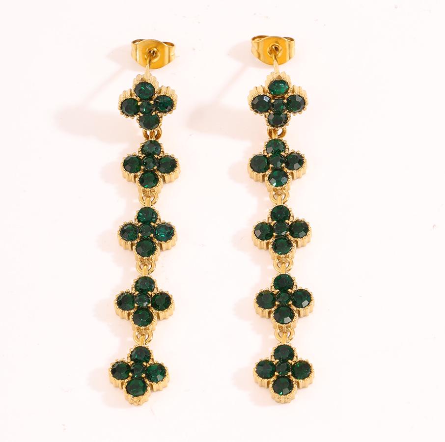Colorful Diamond Four-Leaf Clover Jewelry Set - Necklace, Bracelet & Earrings for Women