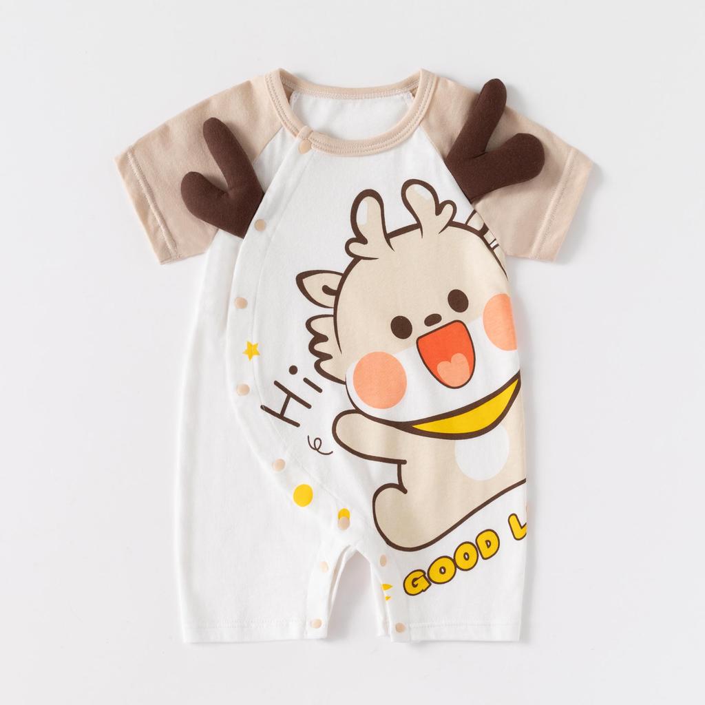Summer Short Sleeve Pure Cotton Baby Romper - Infant Cartoon Crawling Bodysuit