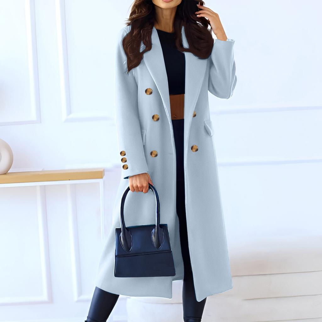 Women's Solid Color Solid Color Lapel Long Sleeve Double-breasted Woolen Coat