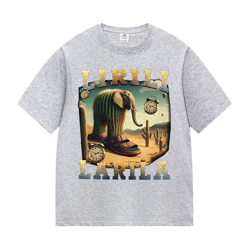Lirili Larila Elefant mit Sandalen Lustiges Meme T-Shirt Herren Vintage Oversized T-Shirts Unisex Lässig Hochwertige Baumwoll-T-Shirts