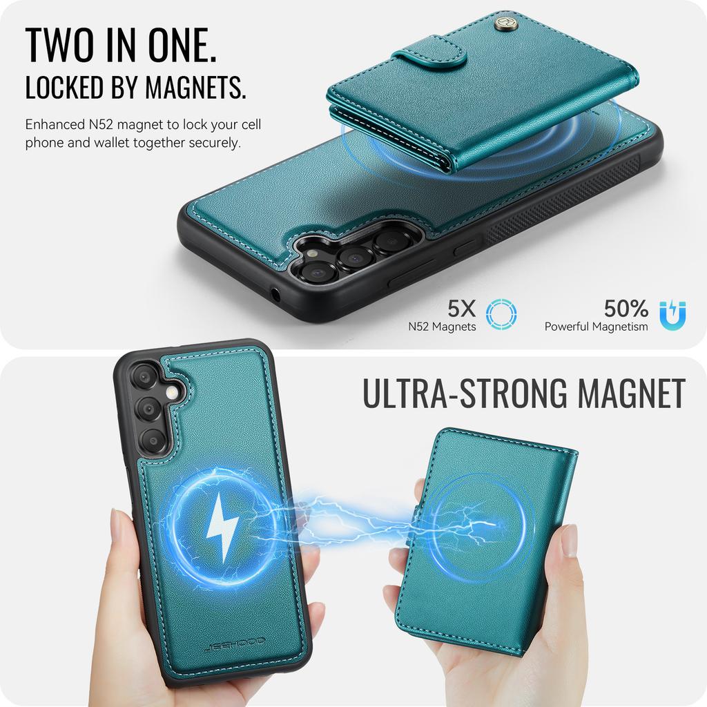 For Samsung Galaxy A35 5G Case JEEHOOD J09 RFID Blocking Card Holder Leather Back Phone Cover Magnetic Case