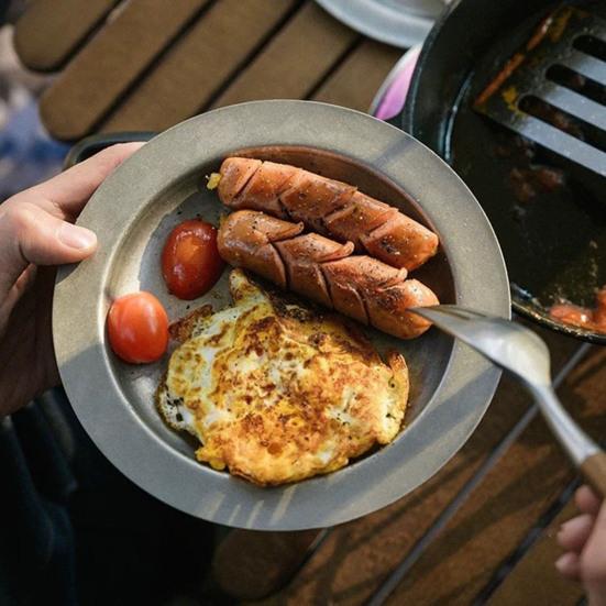 Stainless Steel Round Plate Retro Dessert Dish for Steak BBQ Straight Edge Flat Bottom Tray for BBQ Home Camping Picnic