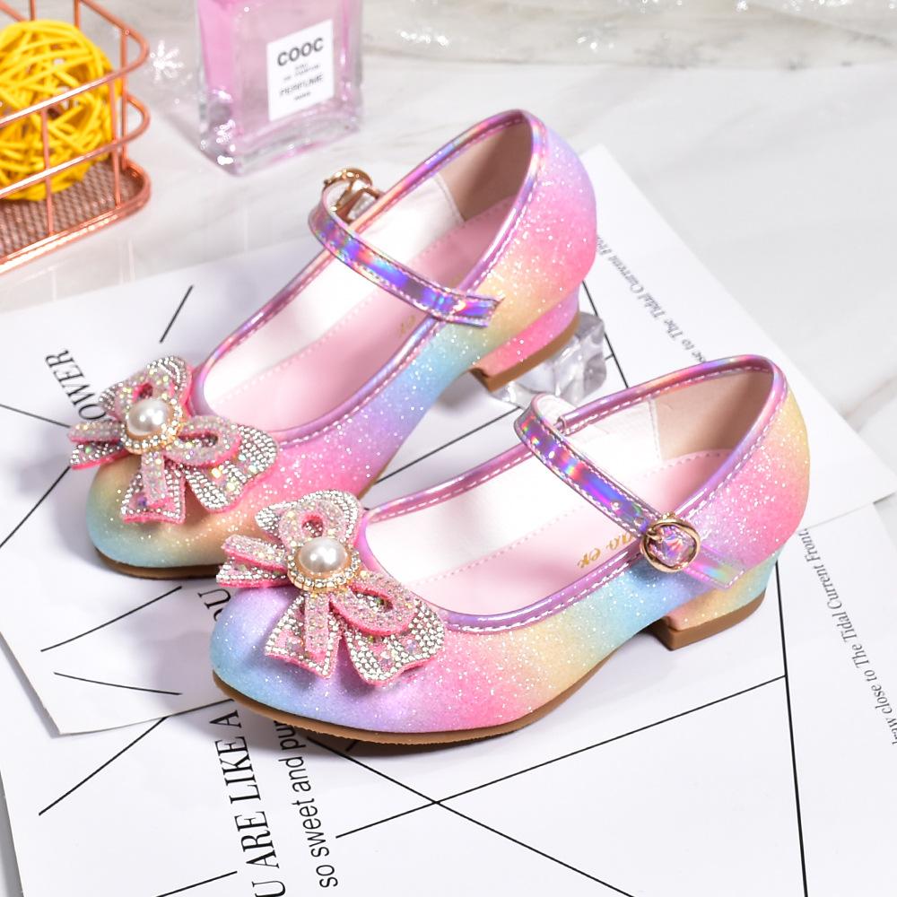 Girls' Leather Princess Shoes 2025 Children's Shoes Round-Toe Soft-Sole Girls High Heel Princess Crystal Party Dance Shoes
